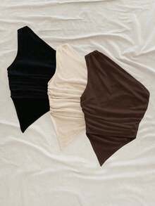 SHEIN Camiseta de tirantes asimétrica informal para niñas preadolescentes, diseño de hombro asimétrico cómodo y ajustado - Multicolor - Ver 2