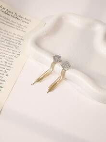 Enchnt 1 对铜镶全密镶钻石爪链流苏耳环，长流苏耳环适合女性日常佩戴 - 金色 - 查看 2