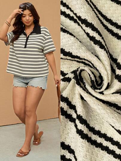 Elaquor Plus Size Women Summer Casual Minimalist Striped T-Shirt Stripe Top Tops For Women Casual Plus Size Casual Tops Summer Casual Tops Tops For Women Plus Spring Outfit Women Spring Tops For Women