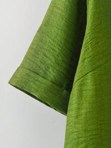 Linhara Summer New Casual Simple Green Beach Vacation 2 Pieces Set, Vintage Countryside Texture Fabric Outfit - Green - View 4