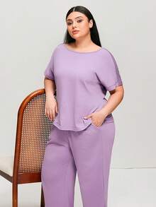 LUVLETTE Conjunto de pijama de verano de Halloween para mujer talla grande, 100% algodón puro suave, rosa, conjunto de ropa de estar en casa para mujer, lencería nupcial, conjunto de pijama a juego - Morado - Ver 7