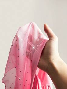 SHEIN ICON Women's Shiny Sequin Asymmetrical Mesh Hem Knotted Front Camisole - Pink - View 9