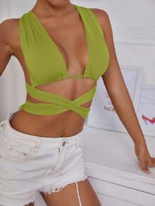 Glamine 女士纯色无袖交叉吊带背心 - 青檸色 - 查看 4