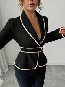 Rafferiza Camisa elegante de oficina para mujer con cuello de chal y mangas largas - Negro - Ver 4