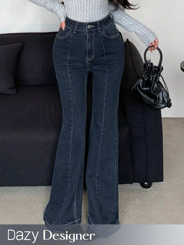 Women's Elegant Flare Jeans With Distressed Wash
