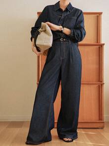 Dazy-Less Women's Casual Commuter Shirt & Jeans Set - Blue - View 7