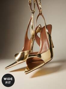 SHUZIA Wide-Fit Women's Metallic PU Point Toe Sexy High Stiletto Ankle Strap Heel Sandals - Gold - View 7