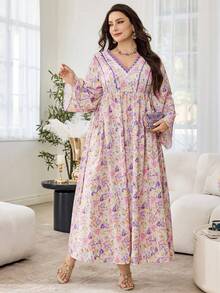 Al Najma 春夏时尚V领蕾丝边侧系腰带喇叭袖睡袍 - 彩色 - 查看 4