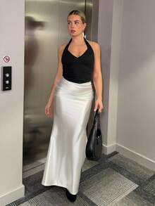 Bethéva Chân váy đuôi cá xếp ly màu trắng cho nữ, thanh lịch - trắng - Xem 1