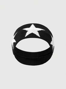 ROMWE Grunge Punk 1条星形图案黑白柔软简约头带，舒适透气，适合运动、涂鸦、焊接等场合，防滑，日常佩戴，可作发带、头巾、吸汗带、发箍等，秋冬季女士度假发饰，优雅围巾，柔软头巾 - 彩色 - 查看 1