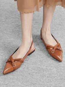 CUCCOO BIZCHIC Women's Fashion Commuter Criss-Cross Strap Pointed Toe Flats - Brown - View 3