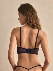 Charlaine 海军蓝花卉刺绣性感半透明女士内衣 - 藏蓝色 - 查看 3