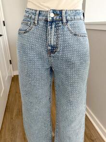 Sydney Algeri MOD Women Casual Everyday Regular Fit Jeans,Jeans Women, Baggy Jeans Women, Cowgirl, St Patrick Day, Streetwear For Women,Sparkly Baggy Jeans, Wide Leg Pants - Medium Wash - View 6