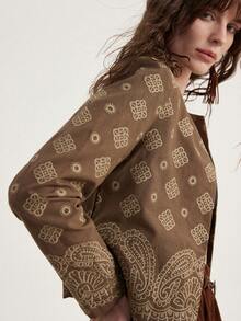 Aveloria Modichic Women's Geometric Print Embroidered Pattern Casual Versatile Commuting Long Sleeve Open Front Blazer - Multicolor - View 6