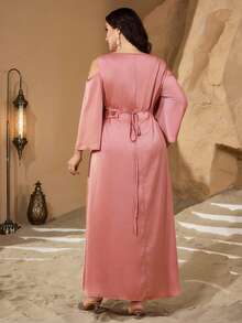 Al Najma Robe élégante à sequins ajourée pour femmes grandes tailles, printemps/été - Corail - Voir 6