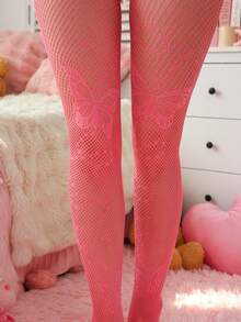 Women's Sexy Commuter Sheer Pink Fishnet Pantyhose - Pink - View 3