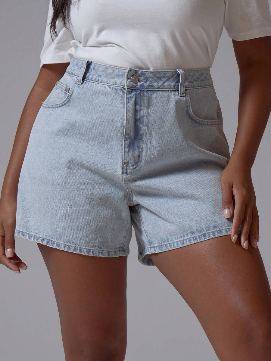 MUSERA Plus Size Mid Rise Baggy Fit Light Wash Denim Shorts Spring Summer Elegant Cute Vacation Casual Everyday Core Denim - Light Wash - View 1