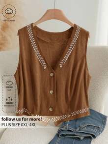 CosyJoli Frenchy 女士无袖休闲衬衫，简约时尚，适合日常穿着，春夏款，心形图案印花，情人节必备，浪漫优雅，无袖上衣 - 棕色 - 查看 1