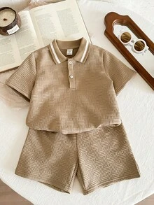 2件套女童针织领休闲T恤和短裤套装 - 彩色 - 查看 7