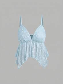 Glamine Áo hai dây ren trắng vạt lệch cho nữ mùa hè - Màu xanh nhạt - Xem 3