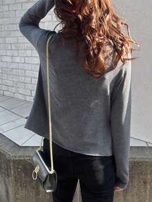 FRIFUL 女士纯色深灰色荷叶边多层褶皱宽松休闲百搭T恤 - 深灰色 - 查看 2