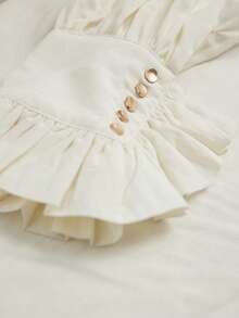 Frievida Áo sơ mi dài tay kiểu Pháp cổ điển, cổ xếp ly, trang trí cúc, dáng thường ngày. - trắng - Xem 5