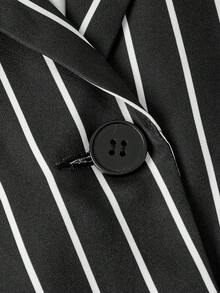 SHEIN MOD 大码条纹印花单扣优雅商务休闲短袖西装外套，适合毕业典礼、返校、教师、秋季等场合。 - 黑與白 - 查看 6