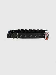 ROMWE Street Life 1 chiếc thắt lưng kim hình xe đua chắp vá bằng nylon thủ công, phong cách đường phố thường ngày Y2K Punk Chic, màu sắc ngẫu nhiên, phù hợp với quần jean, quần dài, váy, đa năng cho các cặp đôi mùa hè, mùa thu, mùa thu, Halloween - Nhiều màu - Xem 5