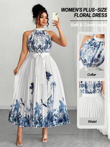 Elenzga Vestido elegante de verano para damas de talla grande - Azul - Ver 3