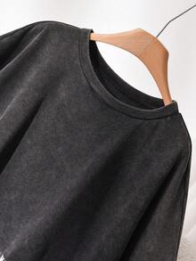 CosyJoli Plus Size Women Casual Batwing Sleeve Loose Top, Casual Women Short Sleeve T-Shirt, Patchwork Doll Tee, Women Casual Clothing Spring/Summer Casual Vacation T-Shirt - Black - View 4