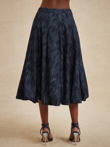 NYA SZN Eva Denim Skirt High Waisted Rise Loose A Line Zipper Dark Wash Cold Weather Valentine's Day Easter Spring Summer Elegant Luxury Event Party Everyday Casual Streetwear Midi Length Outfits For Women - Blue - View 4