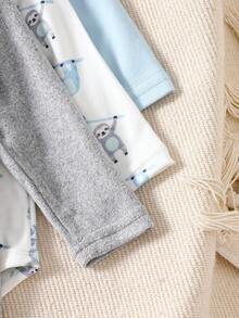 3 Pack Baby Boy Clothes Infant Toddler Boy Outfit Sets Casual Cute Koala Sloth Graphic Printed Long Sleeve Round Neck Soft Thick Bodysuit Jumpsuit Romper One Piece Suit For Spring Autumn Vacation Travel Essentials - Multicolor - View 3