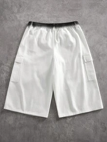 ROMWE MEN Street Life 男士夏季休闲时尚街头渐变水洗做旧铆钉宽松阔腿工装牛仔裤，不含链条腰带 - 白色 - 查看 9