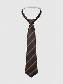 ROMWE Kawaii 2pcs Handmade Solid Color & Diagonal Stripe Combination Polyester Necktie, Unisex For Students & Adults, Suitable For Various Occasions Such As Daily Wear, School Uniform, And Business Suit - Brown - View 2