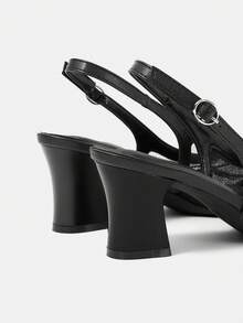 CUCCOO HITCHD 女士鞋履春夏网面珍珠装饰尖头粗跟时尚女鞋纯色女式高跟鞋日常通勤约会派对 - 黑色A - 查看 4