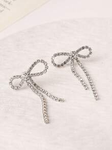 Enchnt 1 Pair Elegant Bowknot With Tassel Earrings, Suitable For Women's Daily Wear Valentines,Mom,Mother,Mother's Day,Gift - Silver - View 3