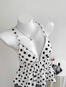 Elamini 女式圆点图案细肩带褶皱腰吊带背心 - 彩色 - 查看 1