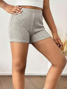 Tween Girls Ribbed Knit Skinny Shorts, Back To School, Mommy And Me Matching Outfits - Apricot - View 10
