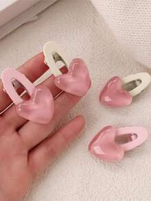 Joivida 1Pc/2Pcs Metal Oval Pink Heart Hair Clip, Elegant And Girly Duckbill Clip, Cute And Sweet Front And Side Bangs Hair Accessory. - Love clip - View 5