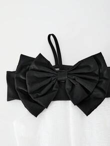 女童黑白吊带连衣裙，蝴蝶结连衣裙，休闲日常连衣裙 - 黑與白 - 查看 6