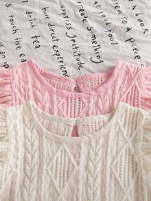 2 Piece Set Toddler Girl Tween Girls Outfit Sweet Y2K Style Pink White Diamond Cable Knit Flutter Ruffle Cap Sleeve Soft Thick Tops Shirts Blusas Summer Clothes Tops Daily Vacation Beach Wear For Spring Summer - Multicolor - View 6