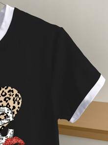 EMERY ROSE 女士撞色字母爱心印花短袖休闲圆领T恤 - 白色 - 查看 4