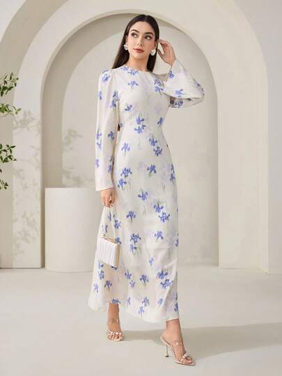 Veilorie Modest & Elegant Floral Pattern Women's Arabic Style Dress