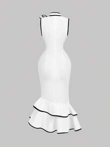 SHEIN MOD 女士无袖中长连衣裙，带垂褶领 - 白色 - 查看 2