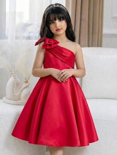 SHEIN Tween Girl Solid Color Sleeveless Dress With Bow Decor