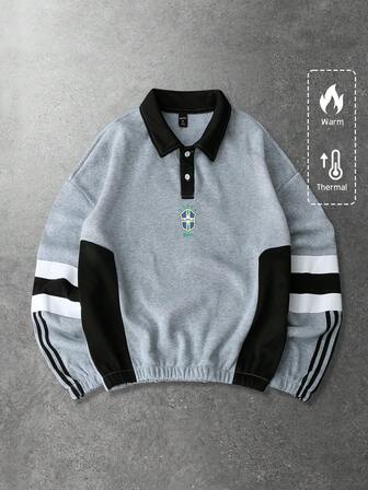 Felpa sportiva da uomo per autunno/inverno con stampa del logo a schema di colori del Brasile e patchwork a contrasto