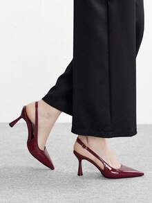 CUCCOO BIZCHIC 女士尖头细跟高跟鞋 酒红色 时尚百搭 日常通勤 工作 购物 女士高跟鞋 露跟鞋 女士鞋 - 酒紅色 - 查看 4