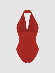 Sweetra Women's Casual Draped Neck Bodysuit - Red - View 2