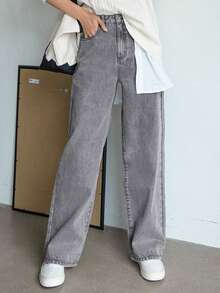 DAZY High Waisted Wide Leg Jeans - Grey - View 4