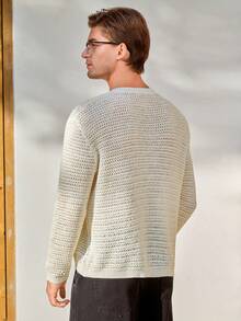 Manfinity CityGents Men's Knight Embroidery Long Sleeve Single-Breasted Knit Cardigan Mens Knitted Cardigans Men S Crochet Shirt Knitted Men Shirt - Beige - View 3